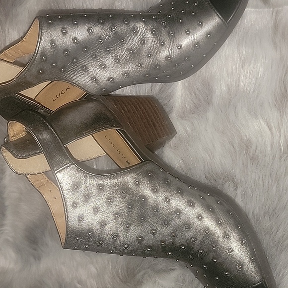 🎁FEELING LUCKY.  🎁🎁 Pewter  Slings with studs.. 2.5 heel.  As pictured - Picture 1 of 8